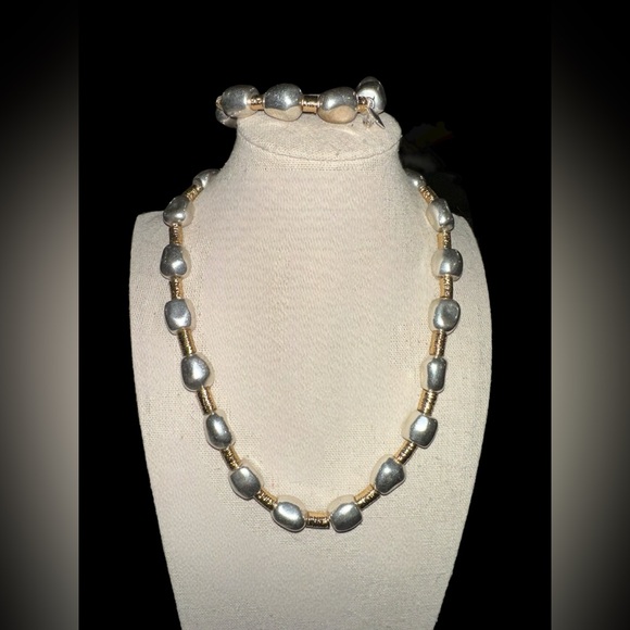 Robert Lee Morris RLM SoHo silver and gold set 17-19”necklace & stretch bracelet - Picture 2 of 4